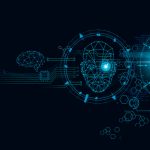 Machine learning. Hand of robot touching on computer chip and binary data. Futuristic Artificial intelligence (AI). Deep Learning. Neural Network. Brain representing. Accurate facial recognition detection innovative concept